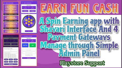 Spin to Win  App With 4 Payment Gateway And Admin Panel Android Studio Source Code | MakeEasy